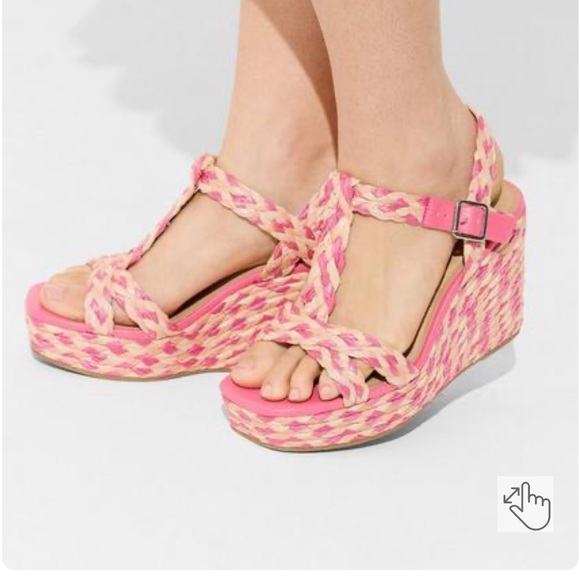 torrid Shoes - Torrid Size 11.5 Pink Wide Width T-Strap Platform Raffia Wedge Sandals NWT